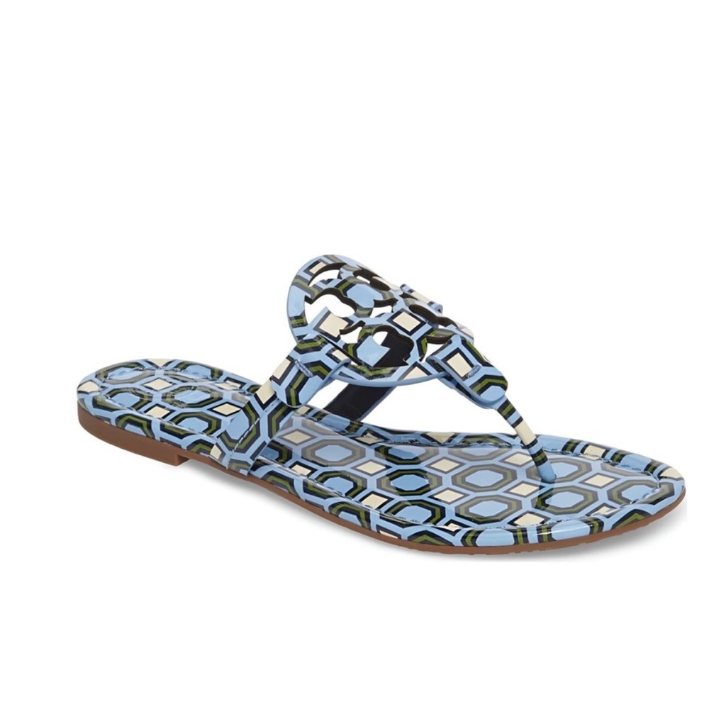 Tory Burch Miller octagon geometric chambray blue sandal size 9